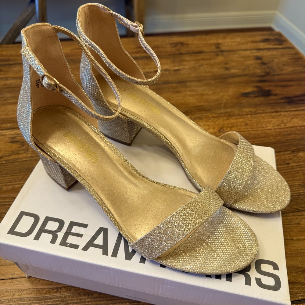 Dream Pairs Gold Glitter Heels with Ankle Strap